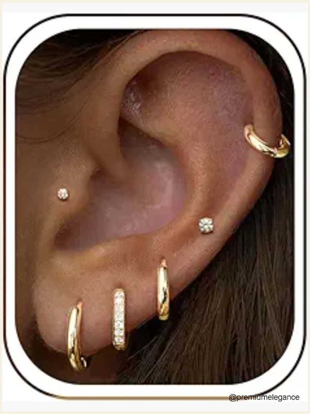 6 Pairs Hoop Stud Earrings Set 14K Gold Flat Back Hypoallergenic Sleeper